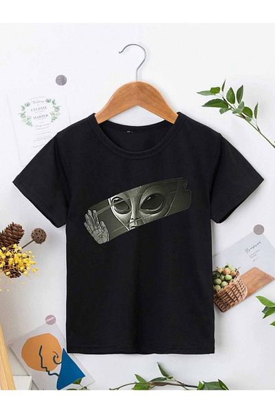 VASK Unisex Comfortable Cotton Printed Black Children's T-shirt