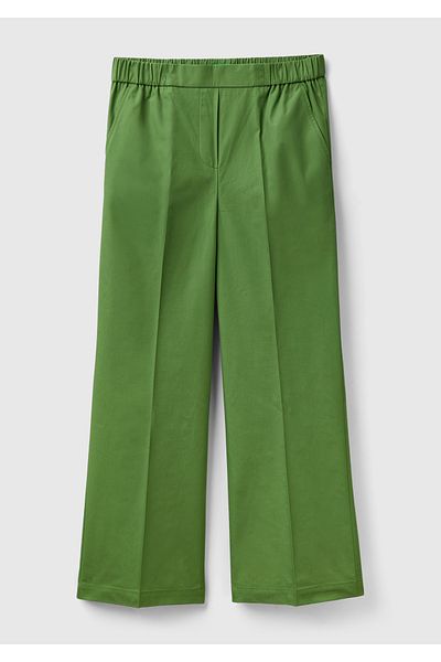 United Colors of Benetton Women's Khaki 100% Cotton Drawstring Waist Wide Leg Pants