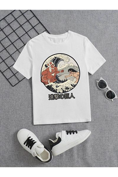 VASK Unisex Άνετο Παιδικό μπλουζάκι από βαμβακερό εμπριμέ λευκό