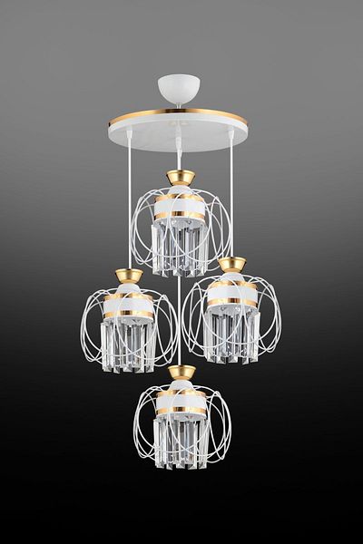 KARDELEN AYDINLATMA AVİZE Pendant Lamp Tray White 4-Piece Sapphire Yellow Crystal Stone Downward Facing Luxury Chandelier