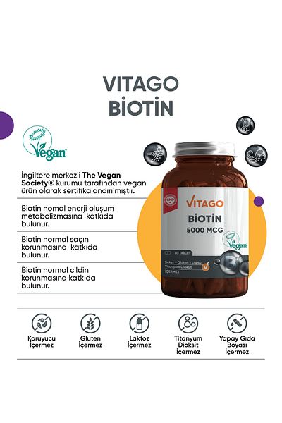 Vitago 5000 Mcg Premium Biotin - 60 Tablets