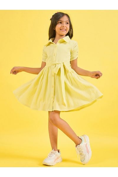 Stylo Bug By Styli Solid Collared Shirt Dress with Tie Belt