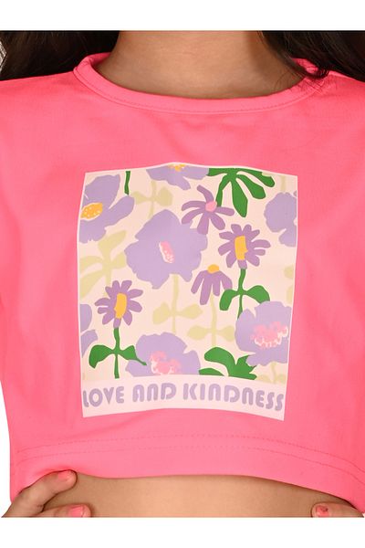 LilPicks By Styli Floral Print Crop T-Shirt & Pants Set