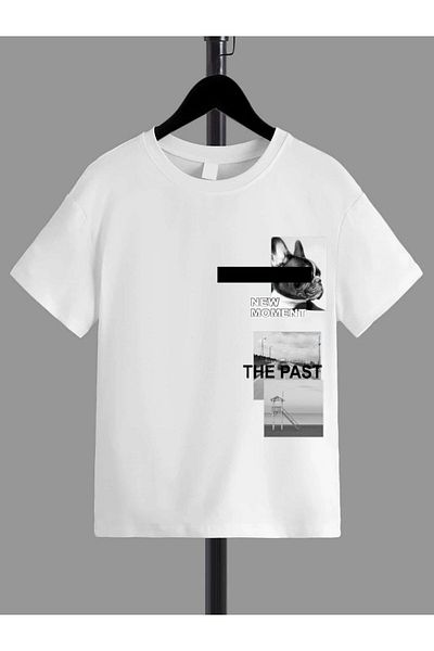 VASK unisex Άνετο βαμβακερό εμπριμέ λευκό παιδικό μπλουζάκι