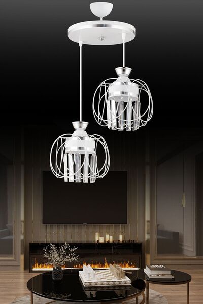 Genel Markalar Sarkıt Tepsi Beyaz 2'li Safir Krom Kristal Taşlı Aşağı Bakan L...