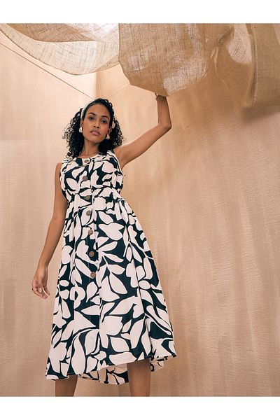 Sassafras By Styli Floral Print Front Button Midi Dress