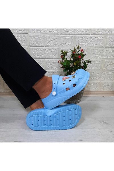 Sonimix 12901 Model Baby Blue Stone Detailed Thick Sole Slippers