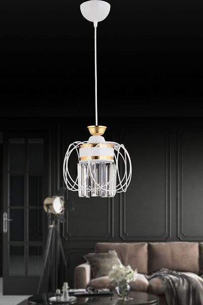 KARDELEN AYDINLATMA AVİZE Pendant Lamp Tray White Single Sapphire Yellow Crystal Stone Downward Facing Luxury Chandelier