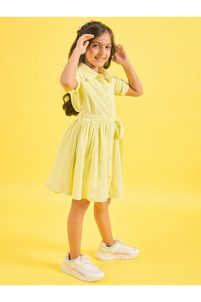 Stylo Bug By Styli Solid Collared Shirt Dress with Tie Belt