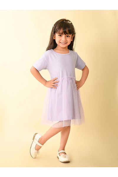 LilPicks By Styli Solid Mesh Insert Dress