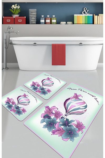 Chilai Home Blue Head Cassette Σετ 3 - Σετ Μπάνιου Αντιολισθητικής Βάσης Aygıyatansi Doormat