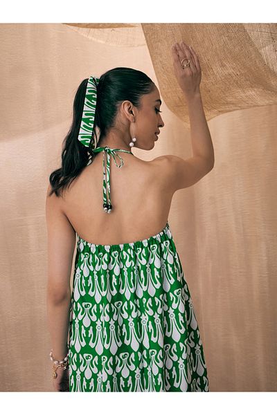 Sassafras By Styli All Over Print Halter Neck Maxi Dress
