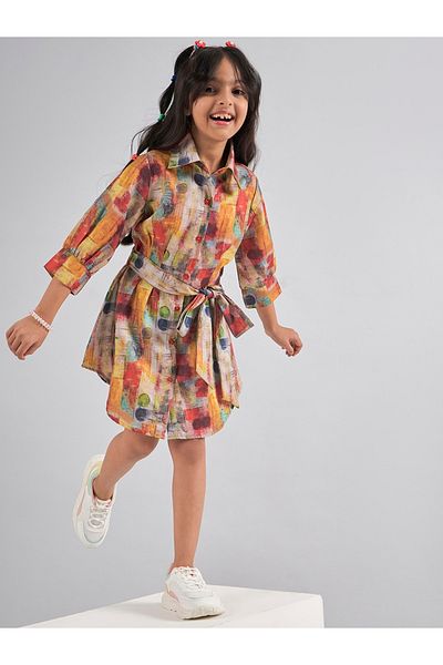 Stylo Bug By Styli Abstract Print 3/4 Sleeves Mini Dress