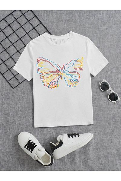 VASK Unisex Άνετο Παιδικό μπλουζάκι από βαμβακερό εμπριμέ λευκό