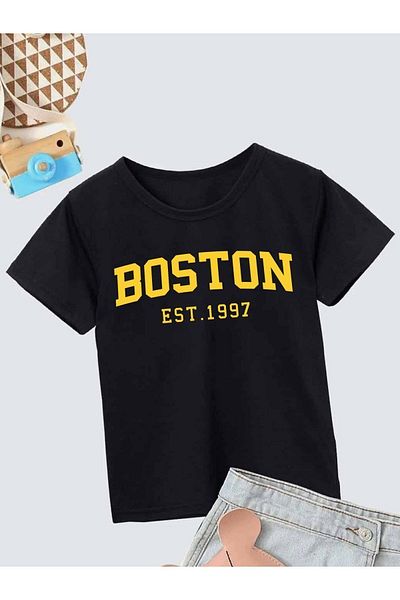 VASK Unisex Comfortable Cotton Printed Black Children's T-shirt