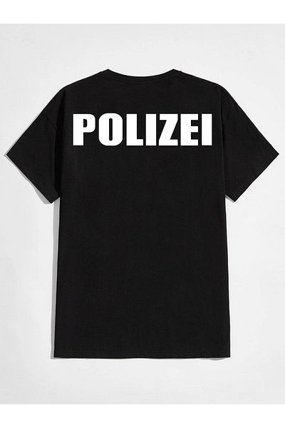 VASK Unisex POLIZEI εμπριμέ μπλουζάκι μεγάλου μεγέθους
