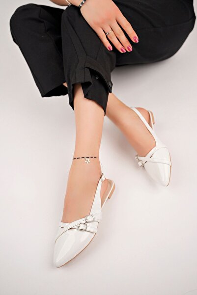 Freemax Λευκές Γυναικείες Καλοκαιρινές Μπαλαρίνες - Με Λεπτομέρεια Ζώνης