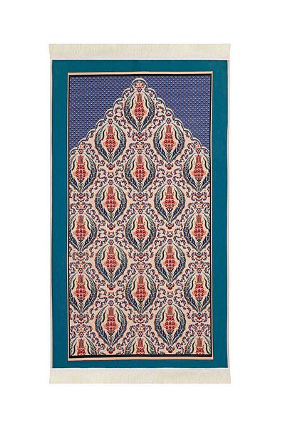 Bursa İpek Blue Tulip Flower Patterned Petrol Tapestry Prayer Rug