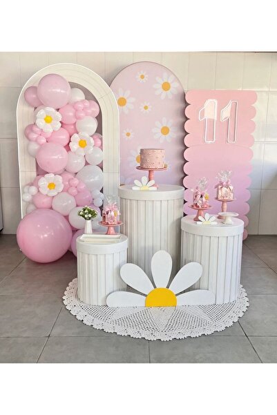 Çemrek Süs Parti Pembe Beyaz Papatya Konsept Balon Zinciri Seti 100'lü