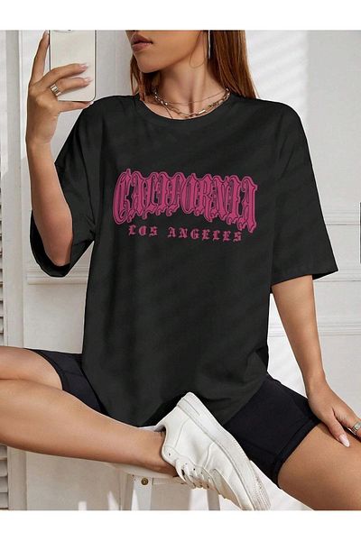 VASK Unisex PINK CALIFORNIA Printed Oversize T-Shirt