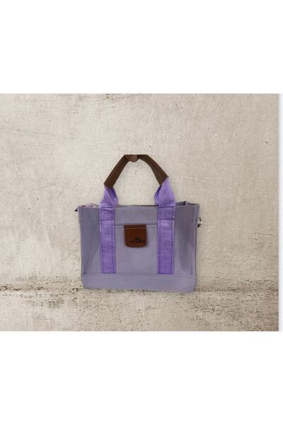 MECYA KadınLila Kanvas Çapraz Askılı Mini The Tote Bag El Omuz Çanta