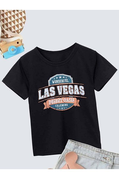 VASK Unisex Comfortable Cotton Printed Black Children's T-shirt