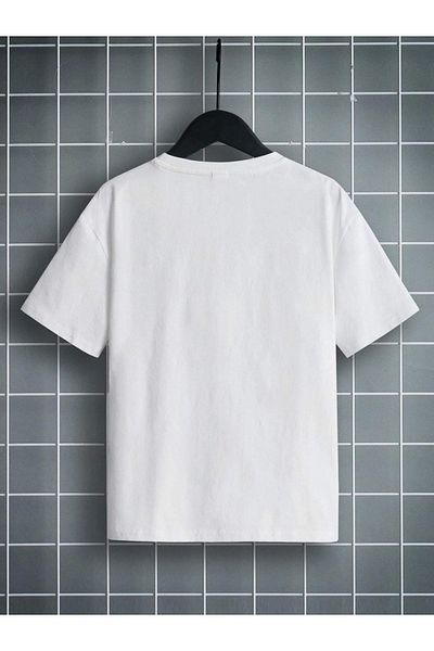 VASK Tricou alb pentru copii, unisex, confortabil, din bumbac, imprimat