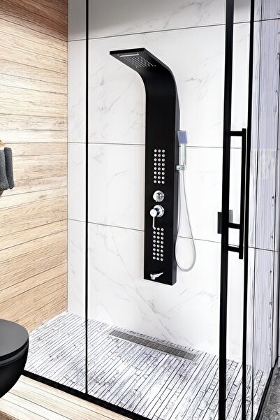 Banora Infinity Lux Duş Paneli, 5 Fonksiyonlu, Paslanmaz Çelik, Tepe Duş, Şelale Sistem, Siyahssssss
