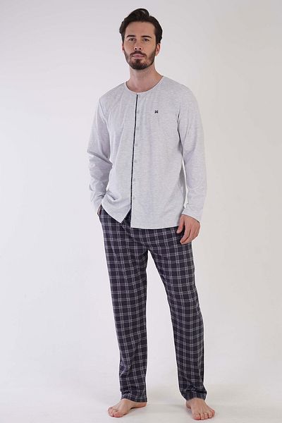 VİENETTA Men's Long Sleeve Cotton Pajamas Set - Buttoned, 305022