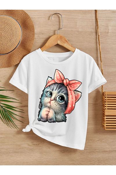 VASK Tricou alb pentru copii, unisex, confortabil, din bumbac, imprimat