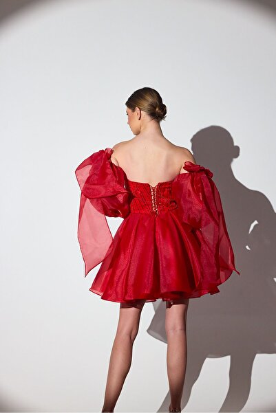 Tangül&Ali'S Moda Evi Işlemeli Kırmızı Dalya Elbise