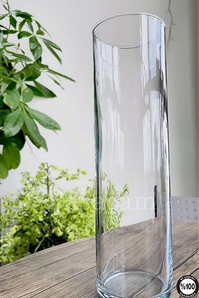 Paşabahçe 15 cm Wide Perforated Handmade - 40 cm Cylinder Vase Glass Ps40 Thick Base