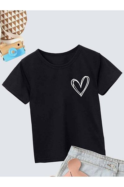 VASK Unisex Άνετο βαμβακερό εμπριμέ μαύρο παιδικό μπλουζάκι