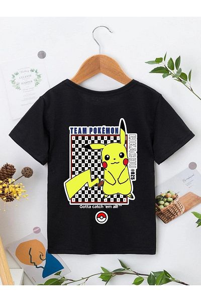 VASK Unisex Comfortable Cotton Printed Black Children's T-shirt