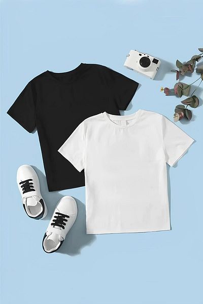 VASK Unisex Black and White 2-Piece Cotton T-Shirt Set