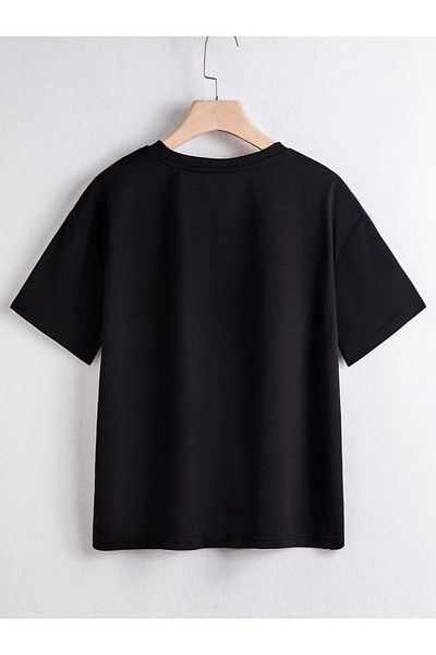 VASK Unisex Άνετο βαμβακερό εμπριμέ μαύρο παιδικό μπλουζάκι