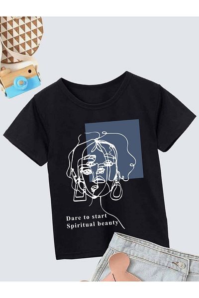 VASK Unisex Comfortable Cotton Printed Black Children's T-shirt