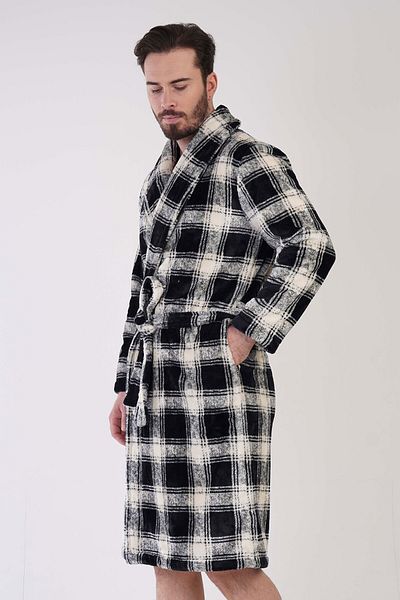 VİENETTA Men's Welsoft Dressing Gown - Raft Collar, Long Sleeve, 310088