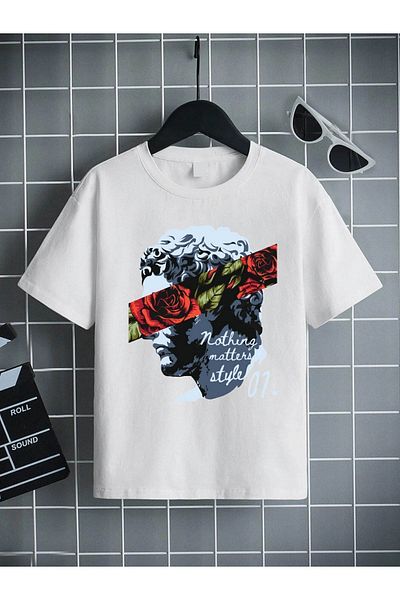 VASK Unisex Comfortable Cotton Printed White Children's T-shirt