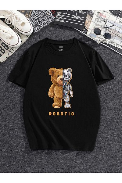 MODADEER Μπλουζάκι Unisex Robotic Bear με στάμπα Oversize