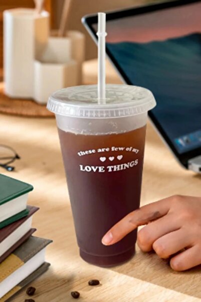 QesQin 700ml Sevimli Plastik Pipetli Kapaklı Bardak | Bpa İçermez Kahve Sunum...