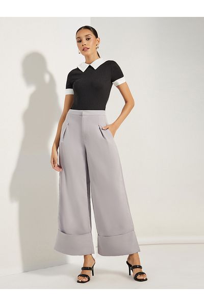 Styli Textured Wide Leg Ankle Length Pants