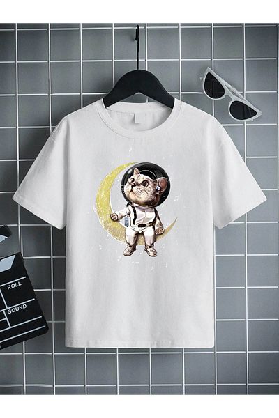 VASK Unisex Άνετο Παιδικό μπλουζάκι από βαμβακερό εμπριμέ λευκό