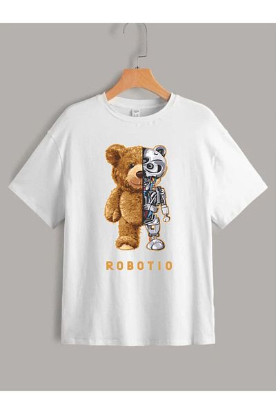 VASK Tricou supradimensionat pentru copii, unisex, din bumbac, cu gât crew