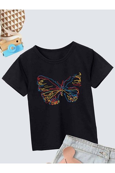VASK Unisex Comfortable Cotton Printed Black Children's T-shirt