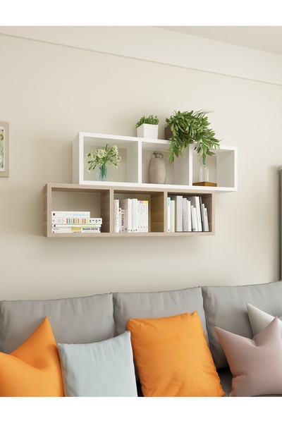 Dekormer Design Kitaplık Ofis Duvar Rafı Renkli Ikili Takım Beyaz Cordoba