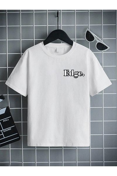 VASK Unisex Άνετο Παιδικό μπλουζάκι από βαμβακερό εμπριμέ λευκό