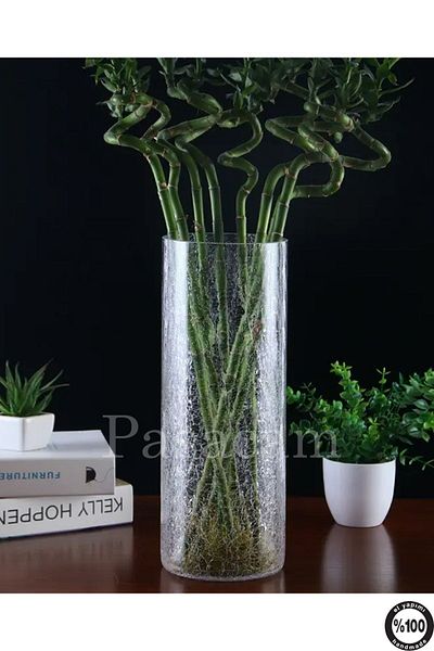 Paşabahçe Sea Cylinder Glass Vase - Water Crack Mod 15 Cm, Handmade