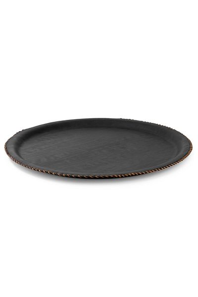 Tria 1 Piece 43 Cm Round Leather Tray - Handmade, Brown