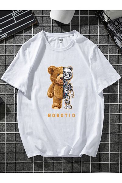 MODADEER Μπλουζάκι Unisex Robotic Bear με στάμπα Oversize